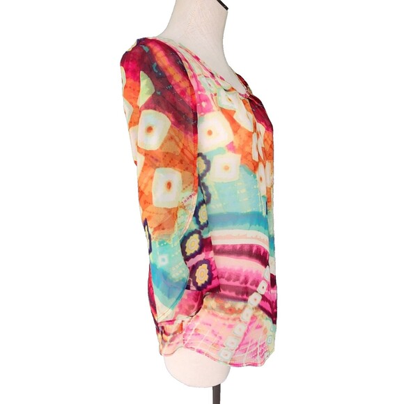 Conrad C Multicolor Sheer Abstract Art to Wear Tunic Blouse Top Size S - Picture 3 of 5